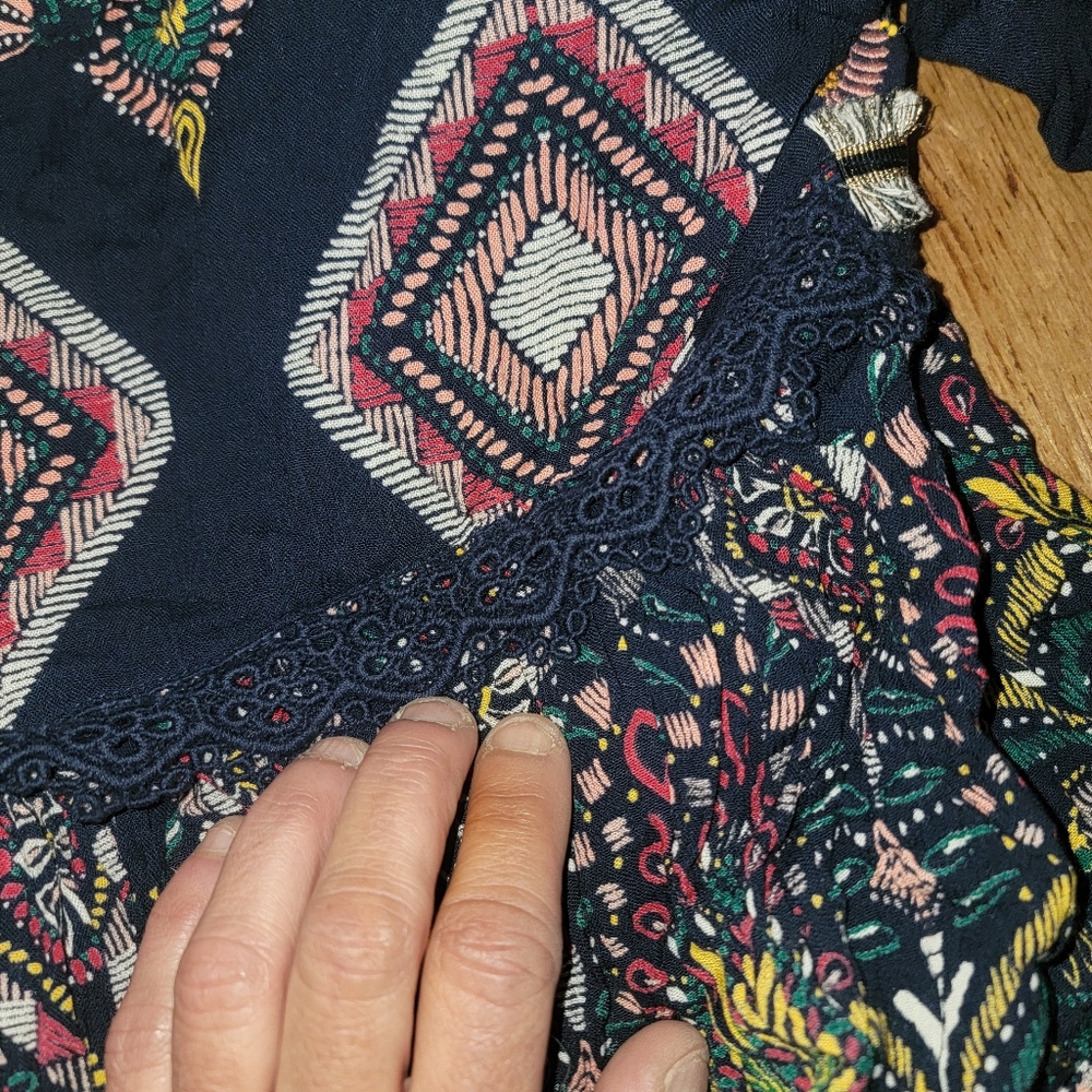 Aqua Embroidered Printed Top jacket Shacket Boho chic Hippie Tassel - Picture 10 of 15